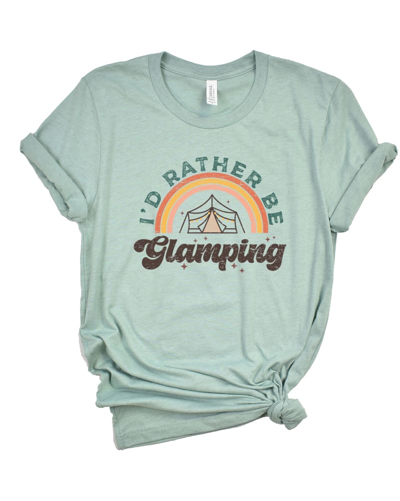 Front of a size XL I'd Rather Be Glamping Short Sleeve Graphic Tee in Seafoam by Simply Sage Market. | dia_product_style_image_id:296468